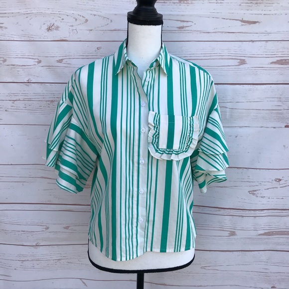 Green & White Stripe Blouse by a.n.d eawy - Picture 1 of 7